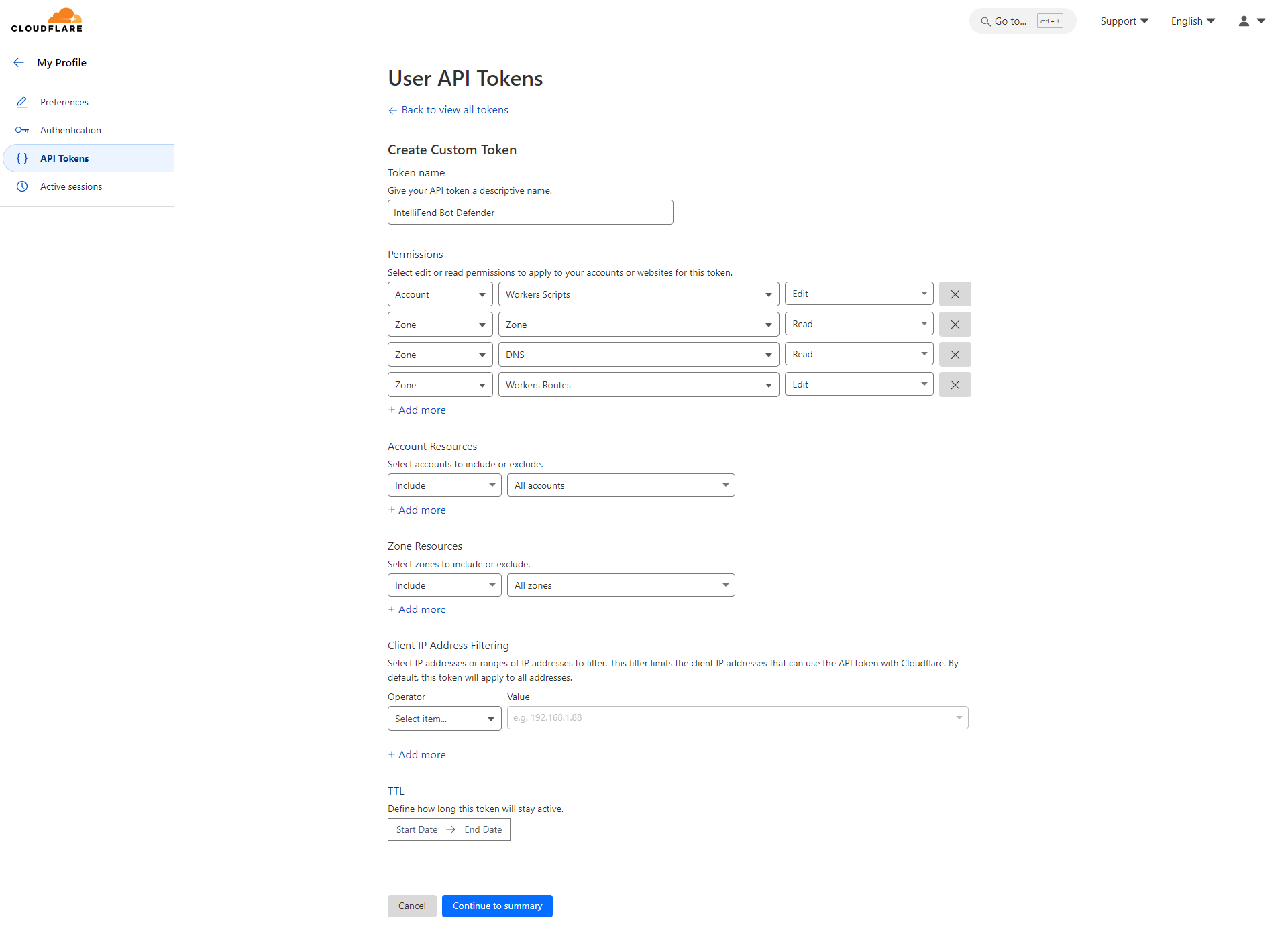 Cloudflare API token