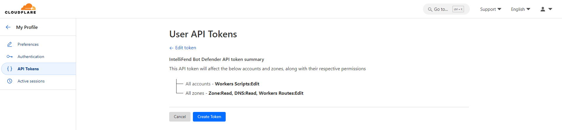 Cloudflare API token