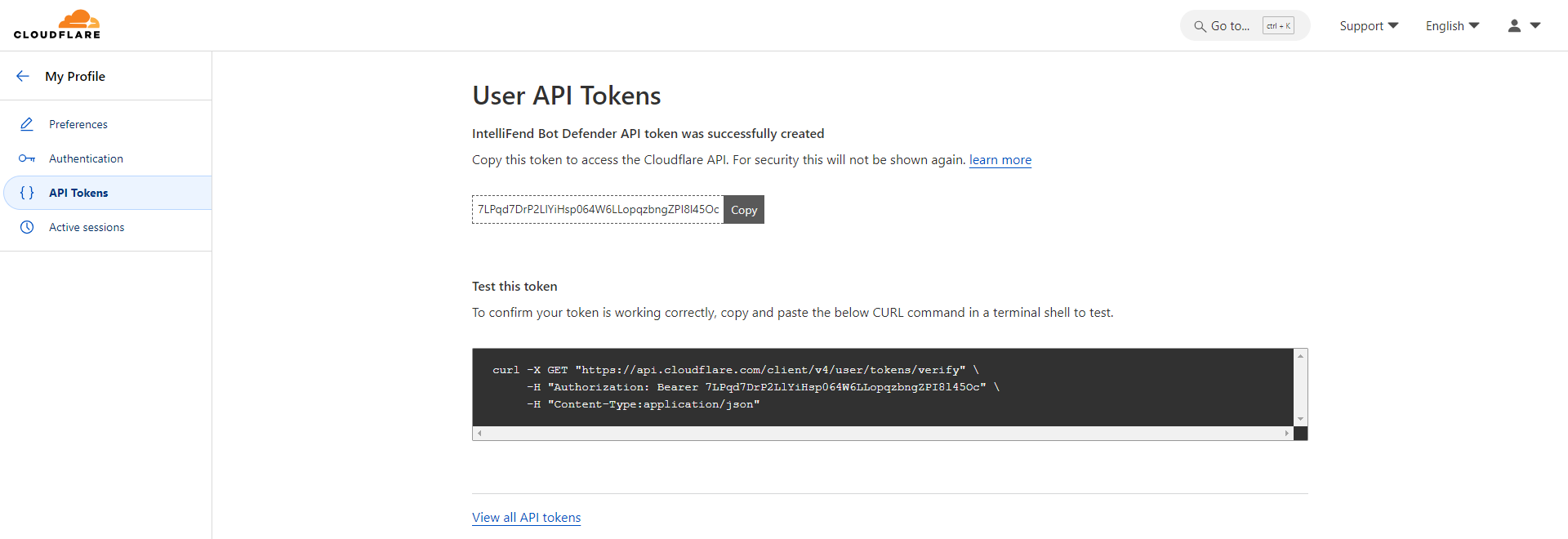 Cloudflare API token